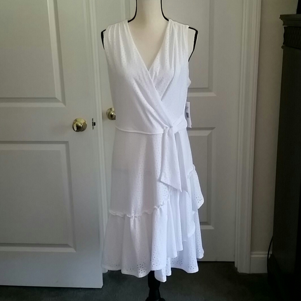 Beautiful eyelet faux wrap dress